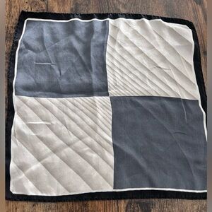 Vintage pocket square hanky geometric black white gray silky taupe sand